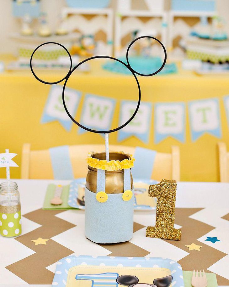 DIY summer birthday tablescape with buttons and jars